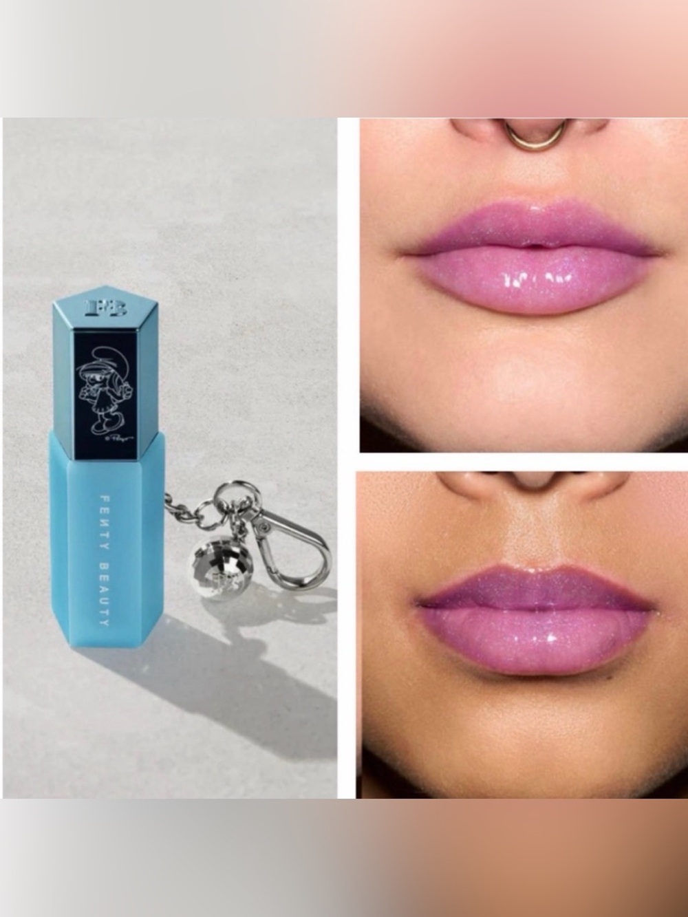 FENTY Smurfette Effect Gloss Bomb Universal Lip Luminizer+Keychain Lmt. Ed. NIB